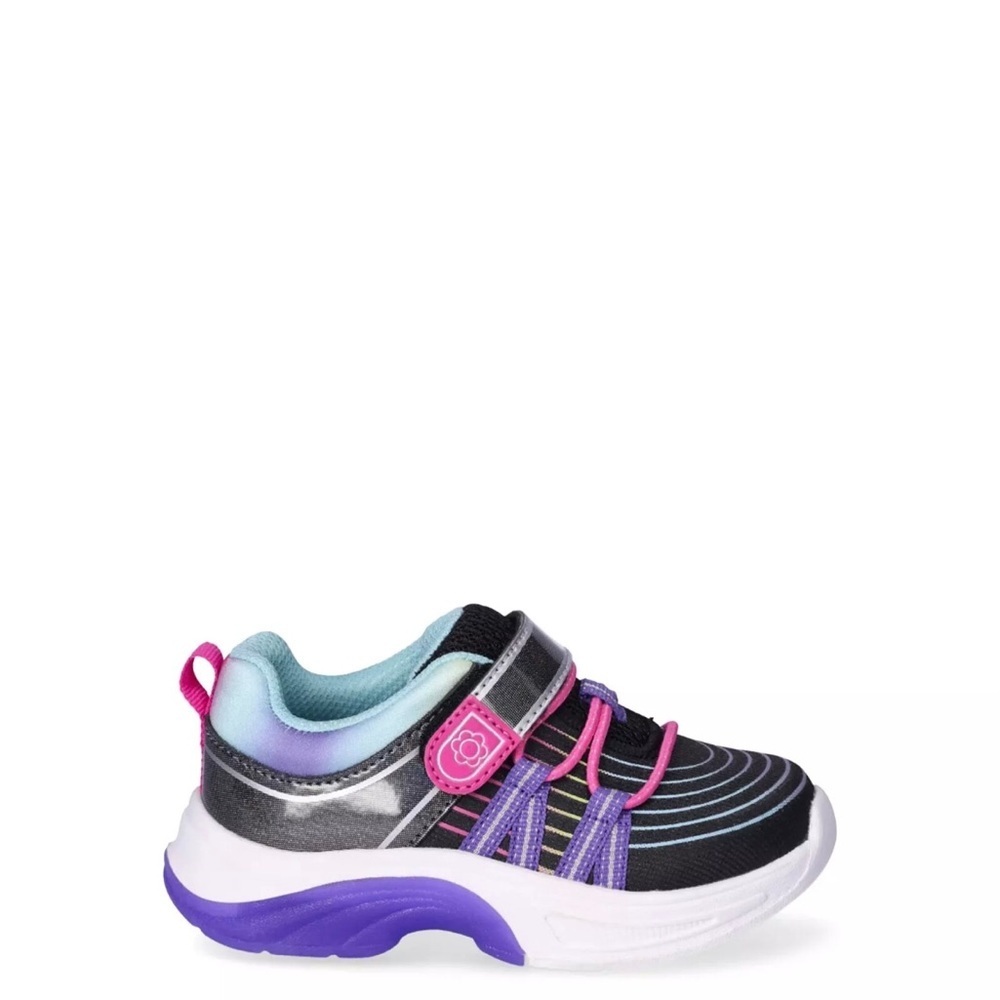 Athletic Works Girl's Low Top Light Up Hook & Loop Black Sneakers, Size 1 - Picture 3 of 5